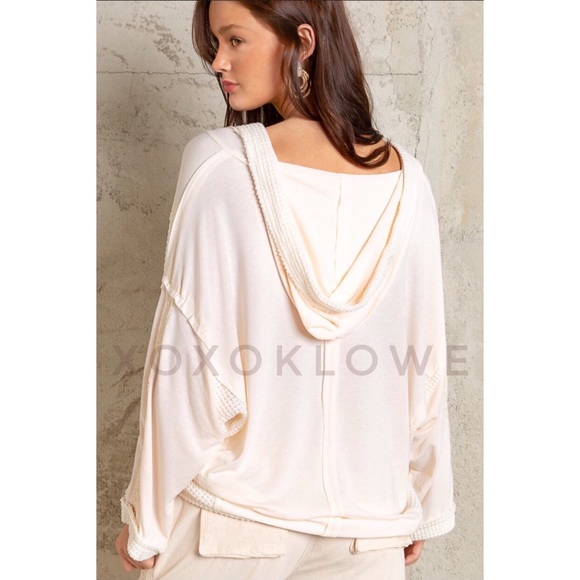 POL Cream Hoodie Pullover Half Zip Oversized Fit - Picture 5 of 11